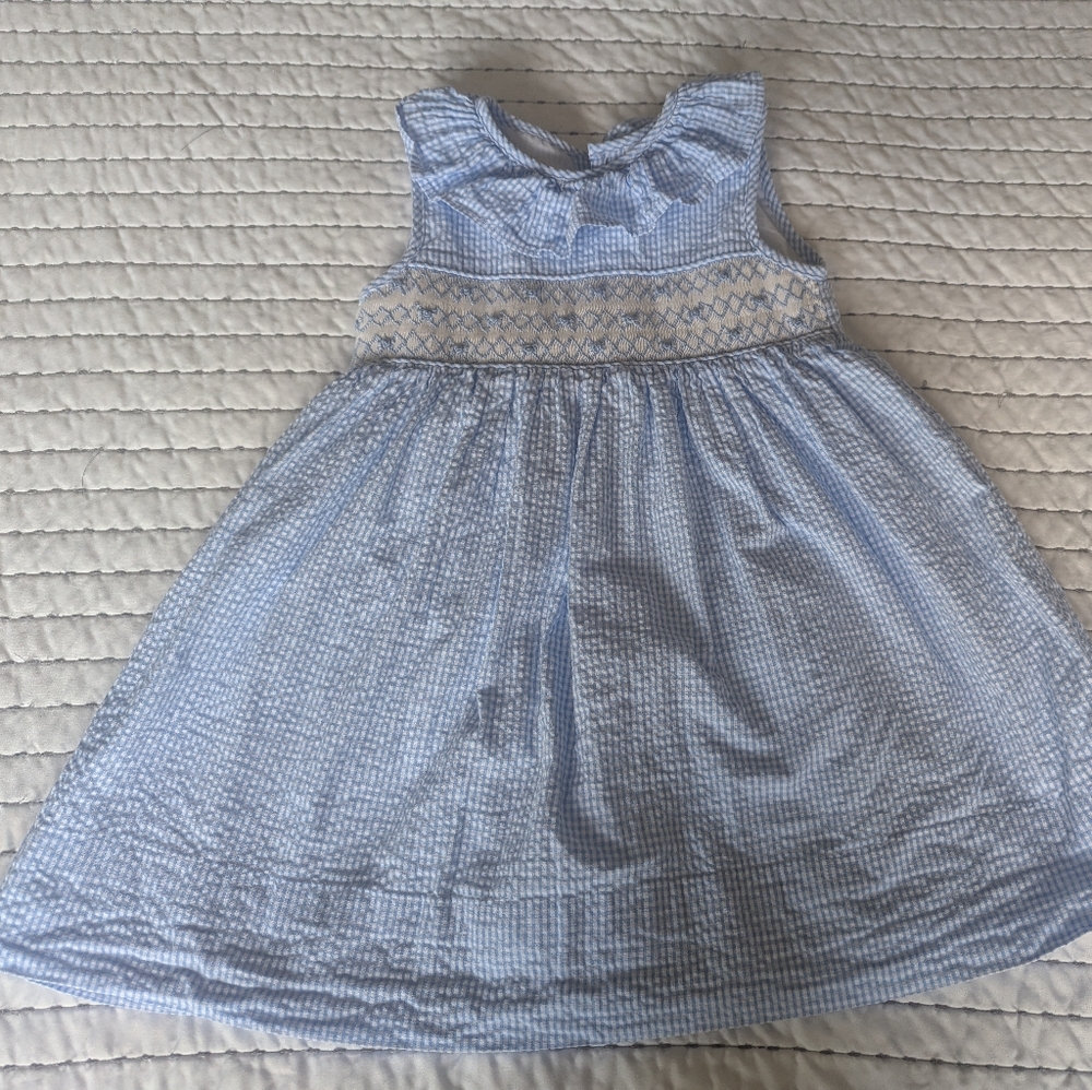 Smocked Blue Little Girl Cecil And Lou Dress